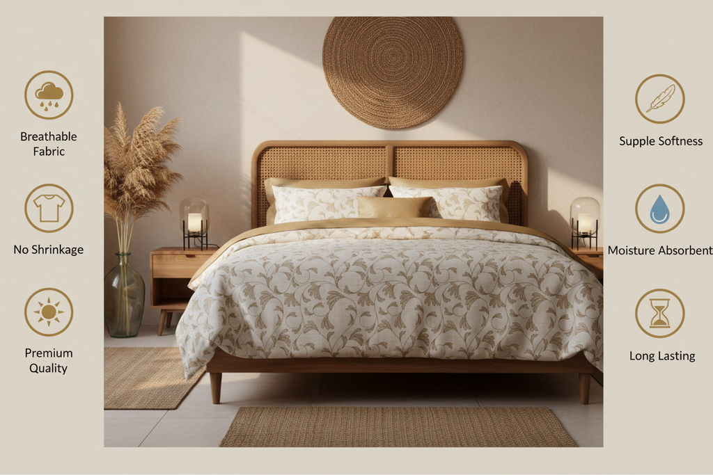 Summer Dohar Double Bed | White Grey Floral 100% Cotton Bedding