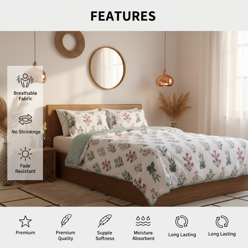 Summer Dohar Double Bed | Pink Teal Floral Bell Pattern 100% Cotton