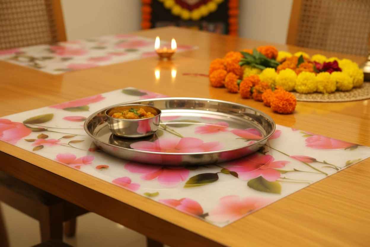 Pink Floral Dining Table Mat | Waterproof PVC Placemat set of 6 pcs