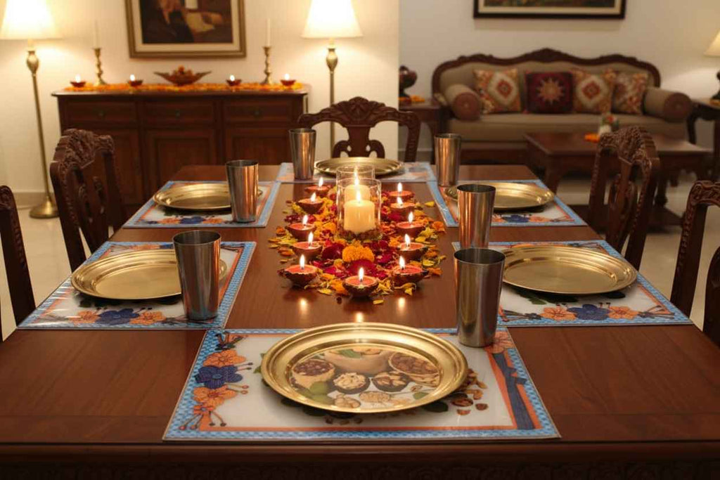 Decorative Dining Table Mat | Waterproof PVC Placemat | Nuts & Floral Print