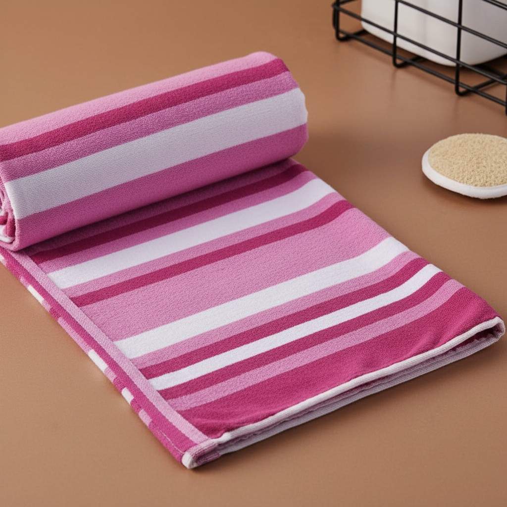 Bath Towel | Dark Magenta Pink Stripes | Super Absorbent | Unisex