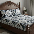 Fitted Elastic Bedsheet Set with 2 Pillow Covers - Geometric Black White Grey Queen Size