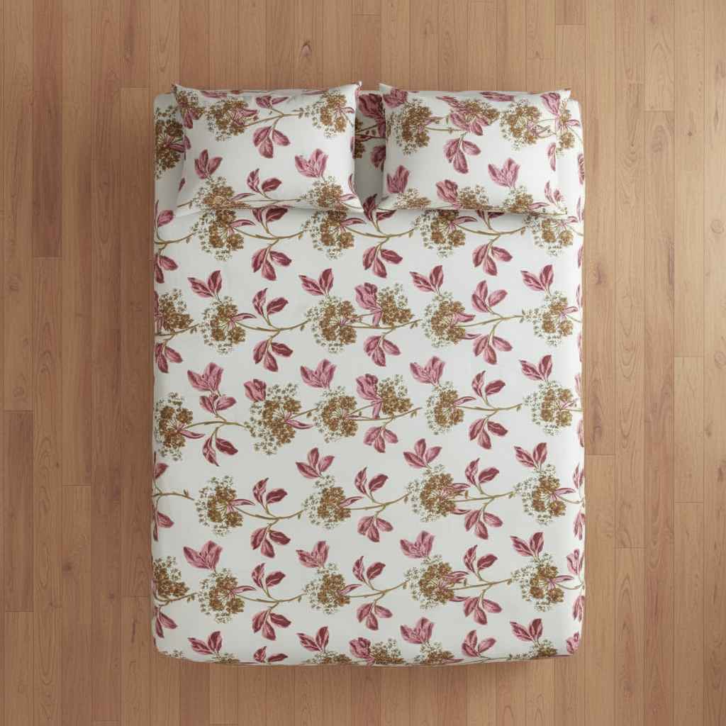 Tulip & Wildflower Botanical Bedsheet Set — White & Magenta
