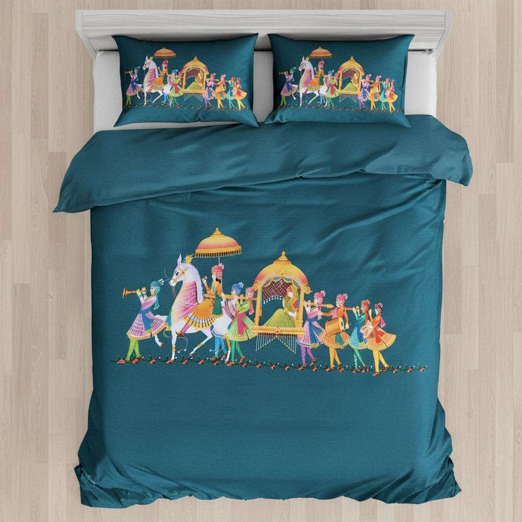 Royal Procession King Size Bedsheet 7D Digital Print with 2 Pillow Covers - 108x108 inch