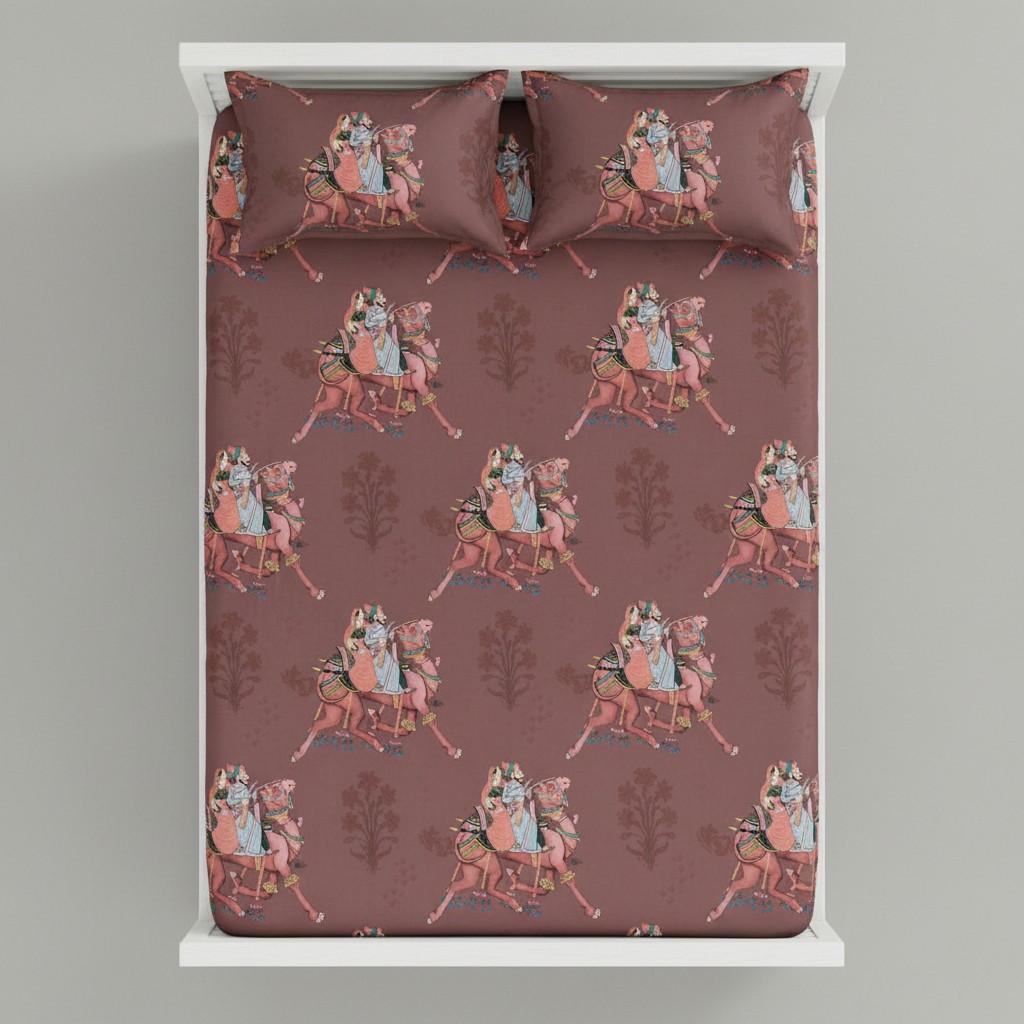 Rajasthani Royal Couple Bedsheet King Size 7D Digital Print with 2 Pillow Covers - 108x108 inch