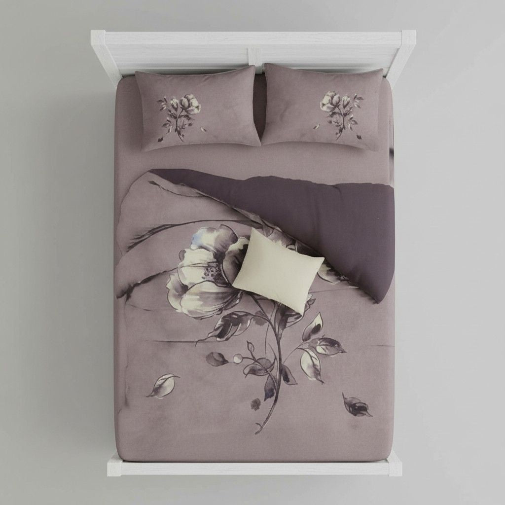 Mauve Magnolia Bedsheet King Size 7D Digital Print with 2 Pillow Covers - 108x108 inch