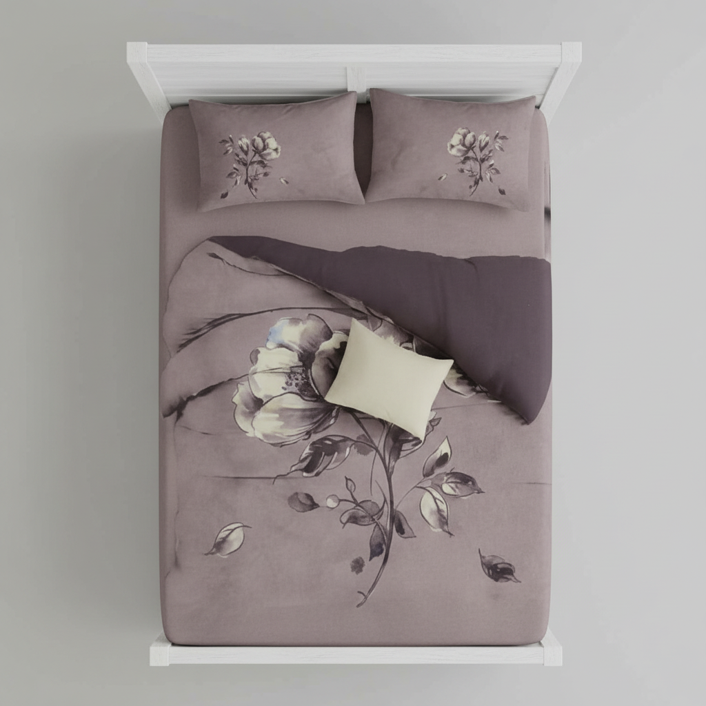 Mauve Magnolia Bedsheet King Size 7D Digital Print with 2 Pillow Covers - 108x108 inch