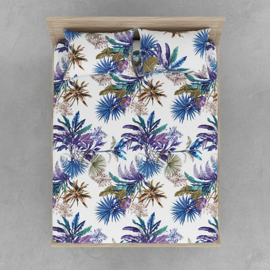 Tropical Palm Paradise Bedsheet King Size 7D Digital Print with 2 Pillow Covers - 108x108 inch