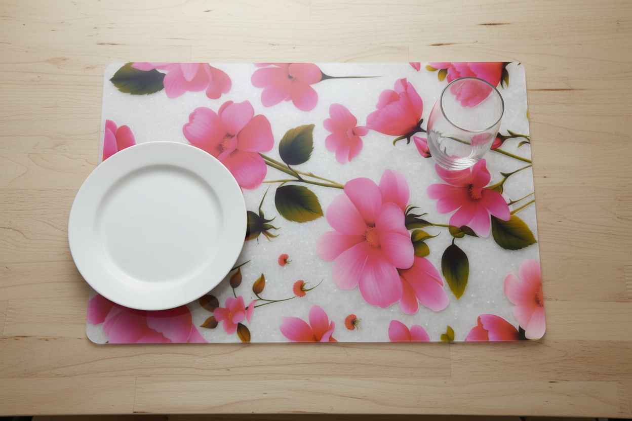 Pink Floral Dining Table Mat | Waterproof PVC Placemat set of 6 pcs