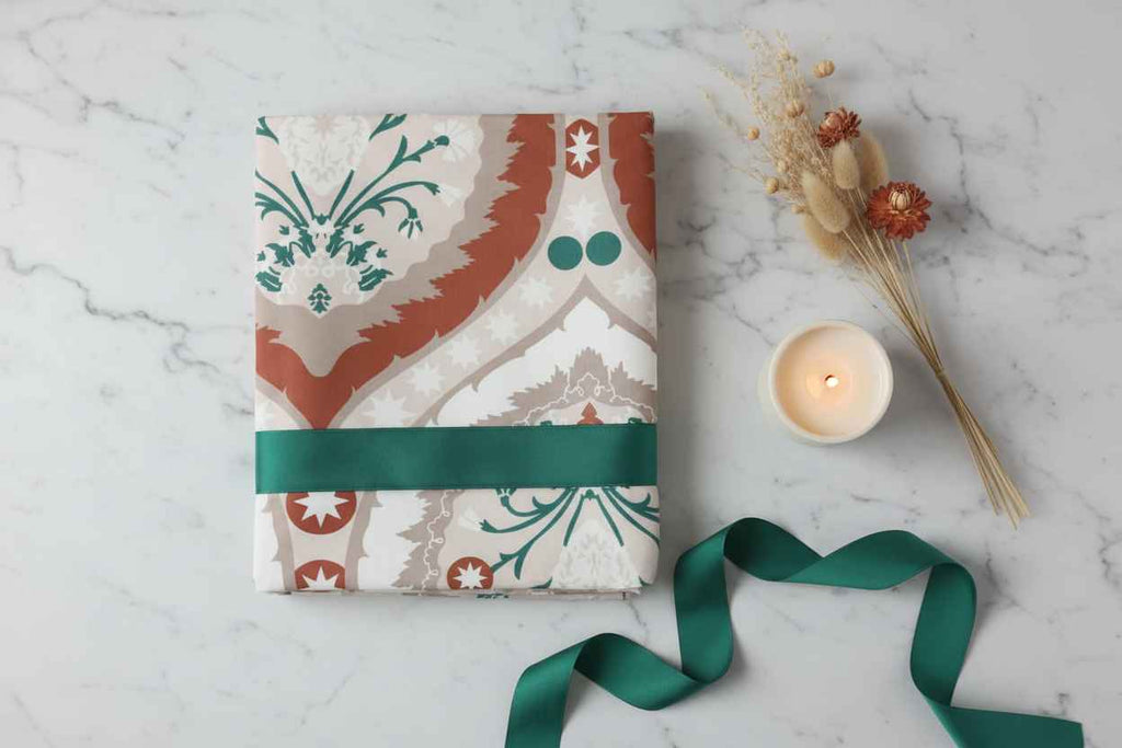 Ikat Floral Printed Bedsheet Set — Terracotta & Teal