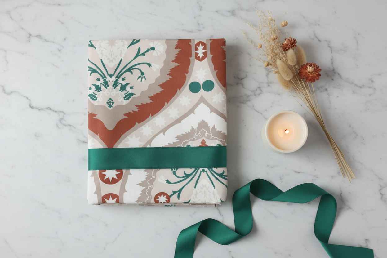 Ikat Floral Printed Bedsheet Set — Terracotta & Teal