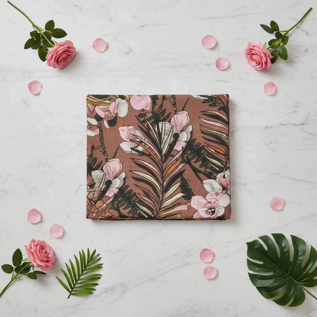 Tropical Orchid Floral Bedsheet Set — Chocolate Brown & Blush