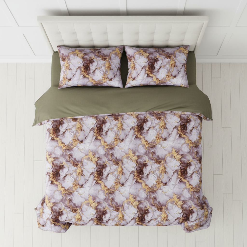 Marble Bedsheet with 2 Pillow Covers| Gold Abstract Pattern with Premium Packing