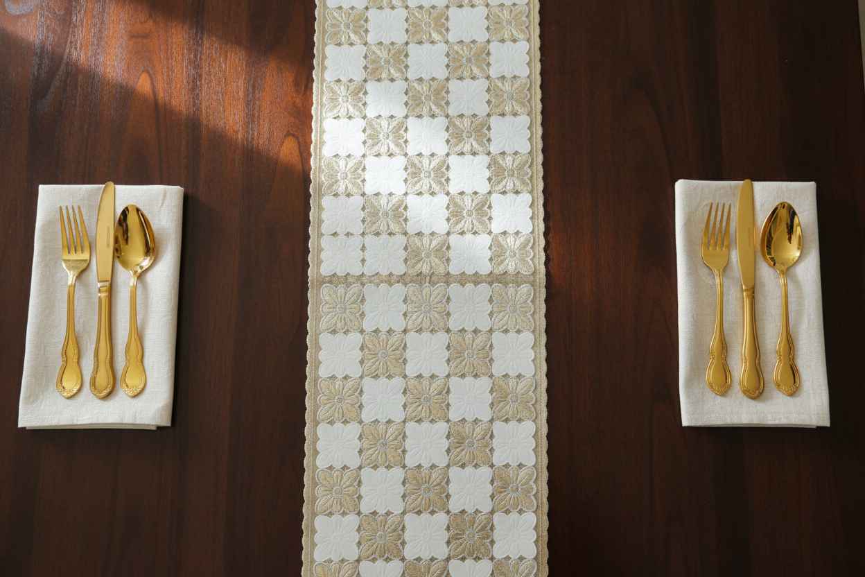 Checkered Gold Table Runner – Dining & Center Table Runner