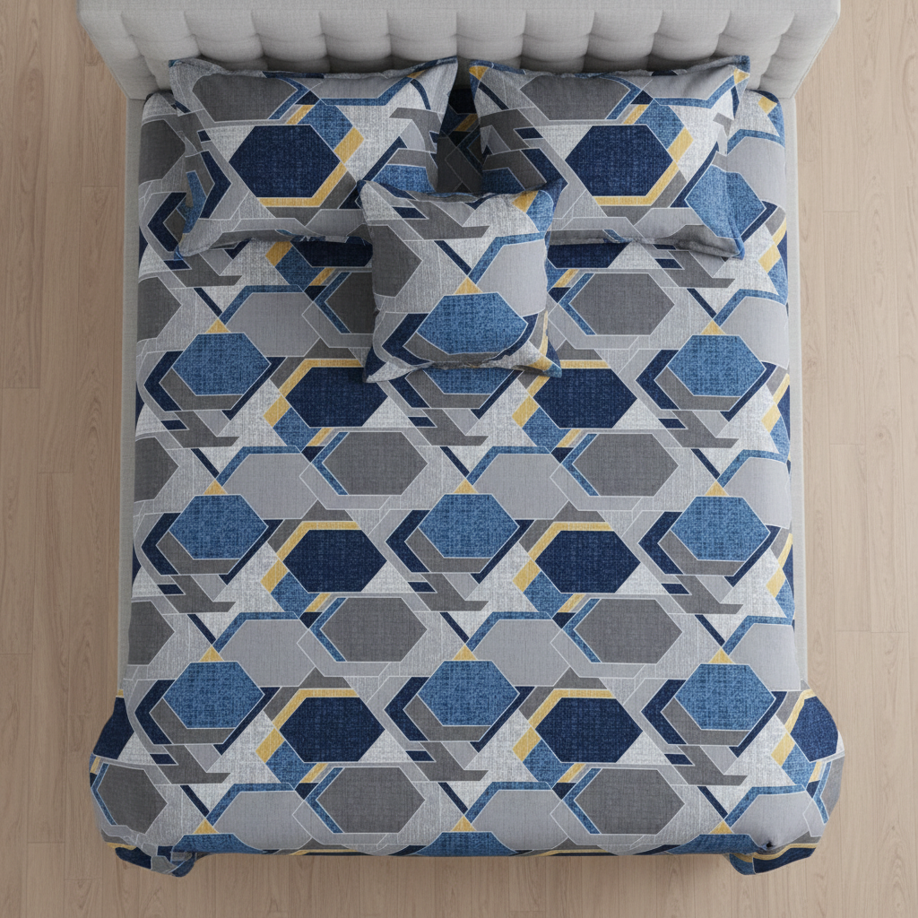 Bedsheet with Pillow Covers | Navy Blue Yellow Diamond with Premium Packing