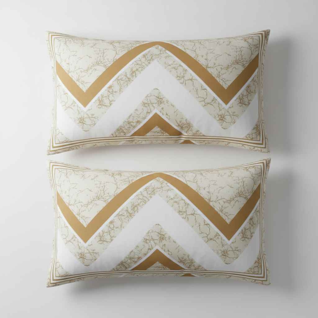 Double Bed Bedsheet – Gold Chevron Floral Print | White & Gold