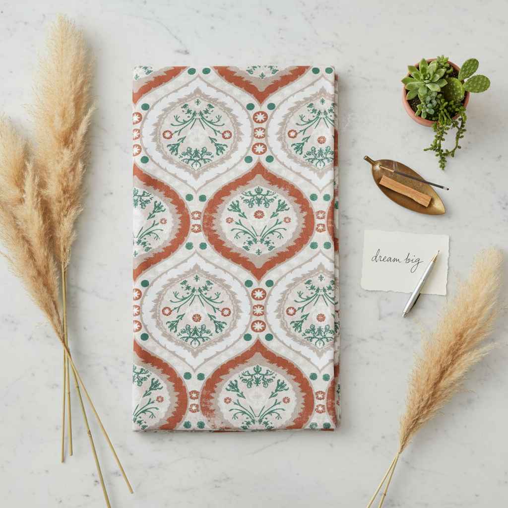 Ikat Floral Printed Bedsheet Set — Terracotta & Teal