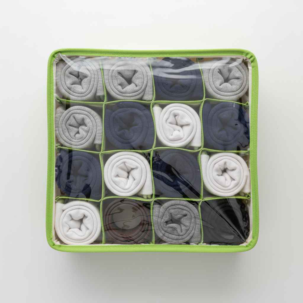 Green Fabric Storage Organizer Box with Transparent Lid | Foldable Drawer Organizer