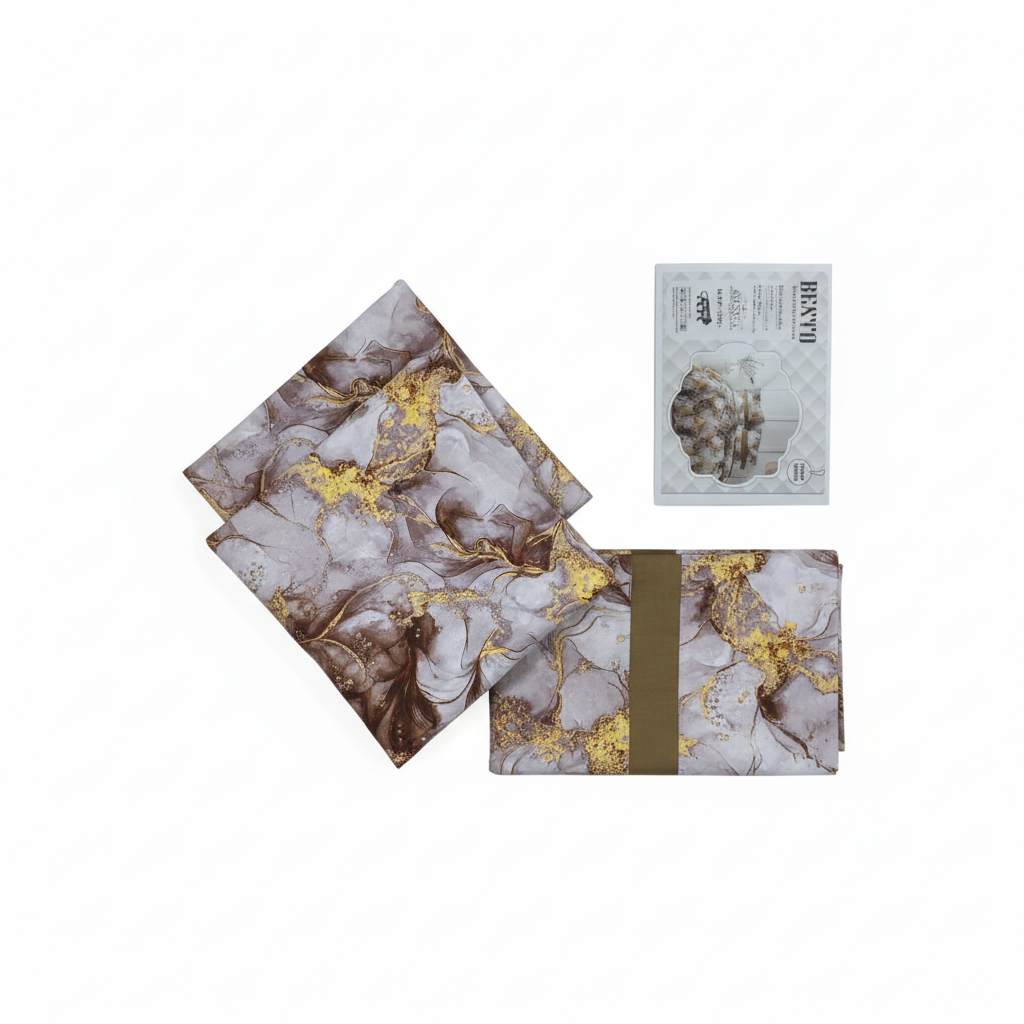 Luxury Grey Gold Watercolor Floral Bedsheet Set - Elegant Abstract Design with Pillow Covers - Queen Size