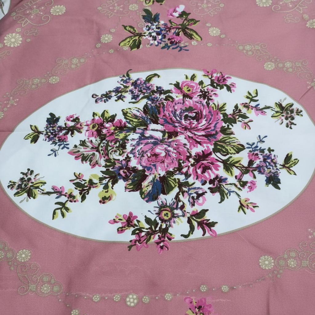 Premium Embroidered Bed Sheet Set - Pink Floral Golden Embroidery with Pillow Covers - Queen Size