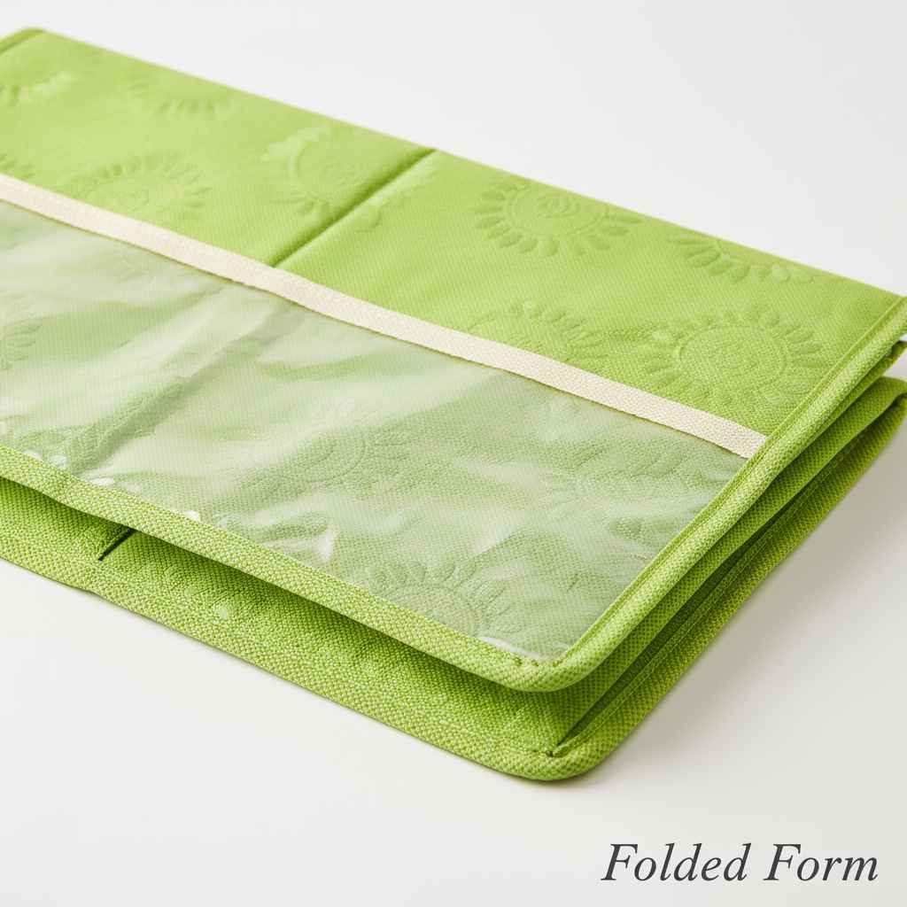 Green Fabric Storage Organizer Box with Transparent Lid | Foldable Drawer Organizer