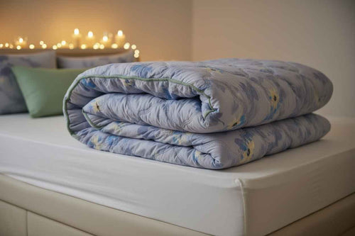 Blue Floral Double Bed Comforter | Lightweight Summer Quilted Bedding