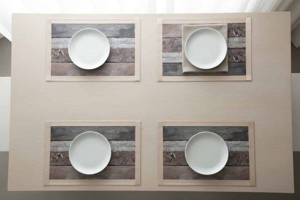 Premium Dining Table Mat | Rustic Wood Print Placemat | Set of 6