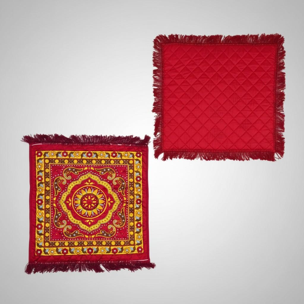 Puja Aasan | Velvet Quilted Sitting Mat | 24x24 Inch | Multicolour Set of 3 Pcs