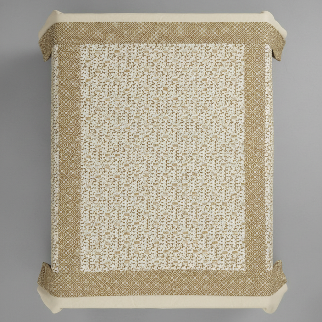 Premium Pure Cotton Geometric Top Sheet Single Bed (Set of 2)  - Cream & Gold Triangle Pattern