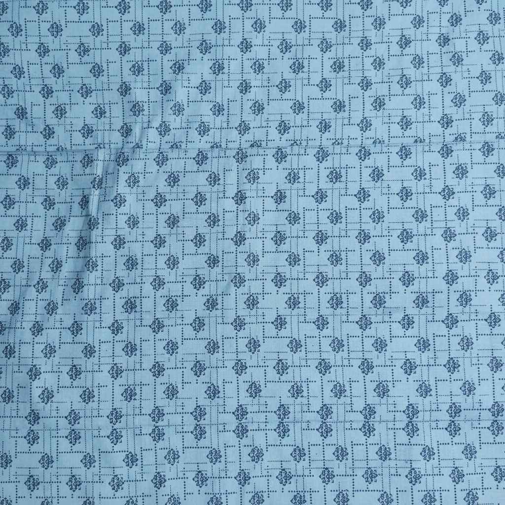 Premium Pure Cotton Single Top Sheet Set of 2 - Blue Geometric Floral Pattern