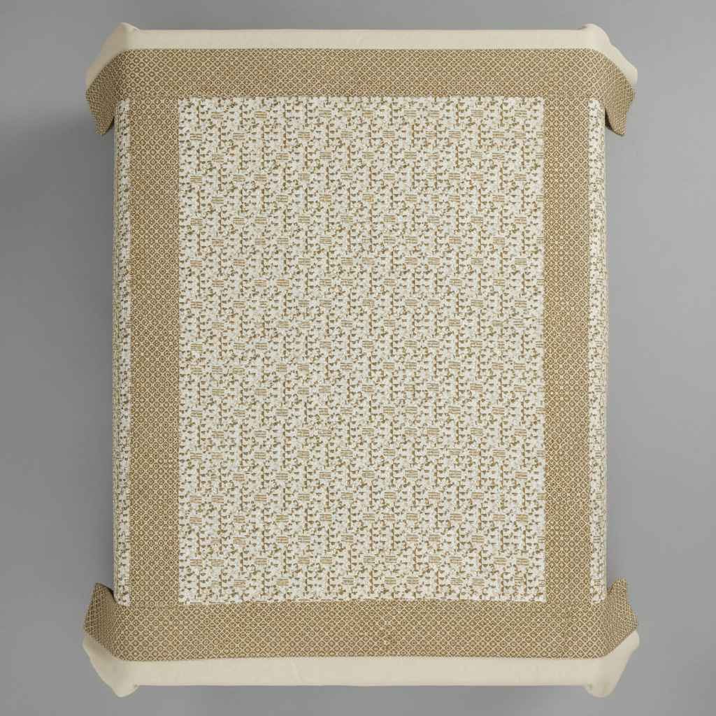 Premium Pure Cotton Geometric Top Sheet Single Bed (Set of 2)  - Cream & Gold Triangle Pattern