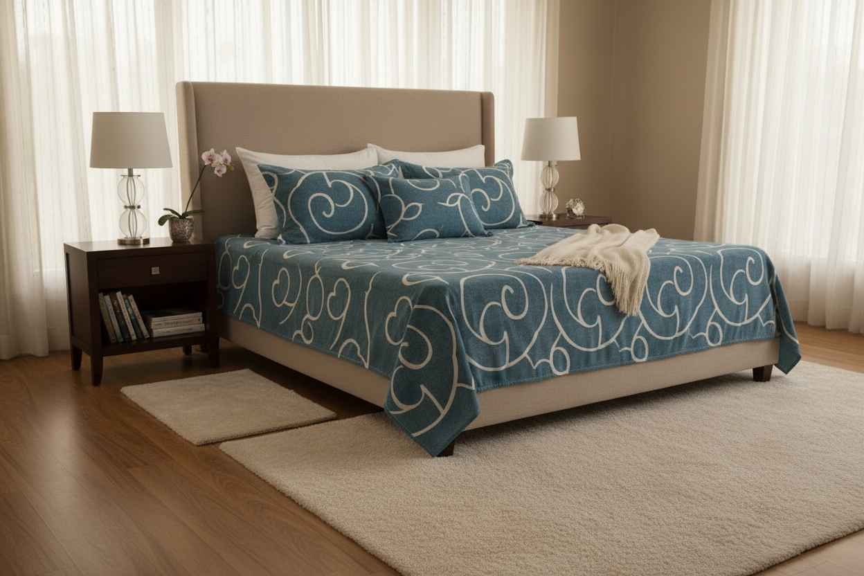 Teal Swirl Print Double Bedsheet with Pillow Covers