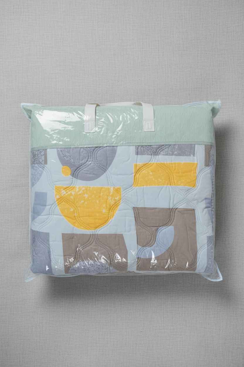 Blue Grey & Yellow Geometric Double Bed Comforter | Modern Quilted