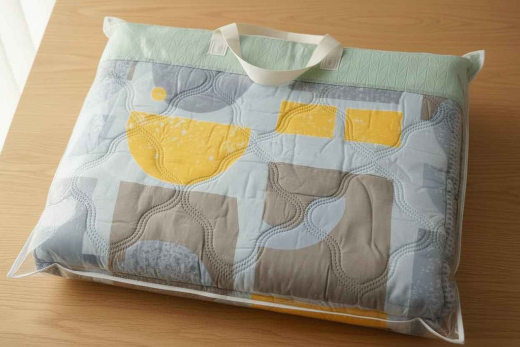 Blue Grey & Yellow Geometric Double Bed Comforter | Modern Quilted