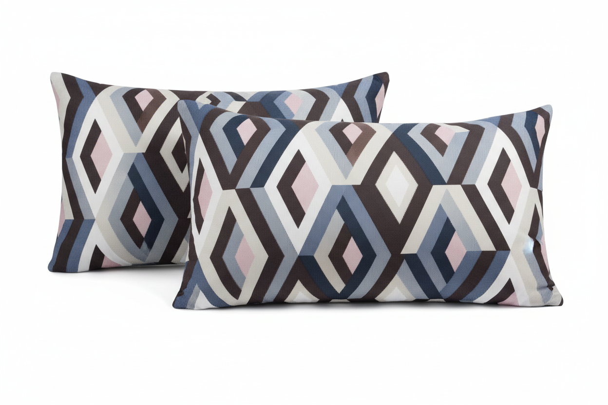 Fitted Elastic Queen Bedsheet with 2 Pillow Covers - Diamond Black White Blue Pin