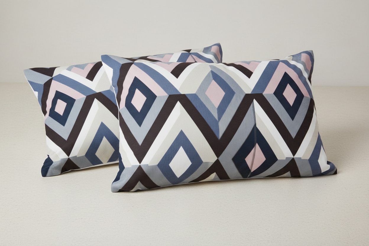 Fitted Elastic Queen Bedsheet with 2 Pillow Covers - Diamond Black White Blue Pin