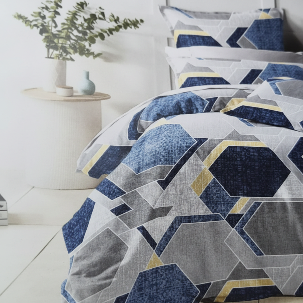 Bedsheet with Pillow Covers | Navy Blue Yellow Diamond with Premium Packing