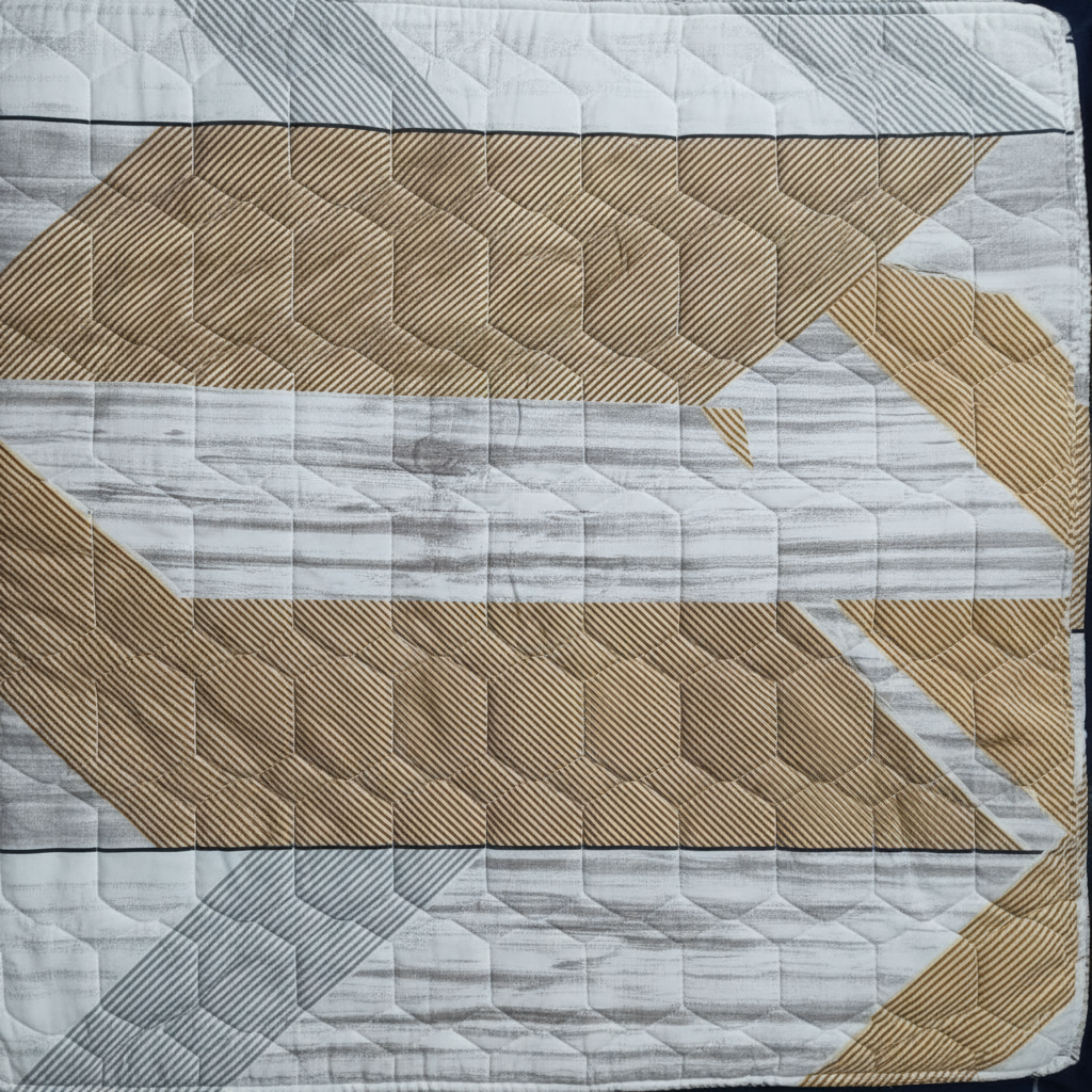 Premium Bed Sheet Set - Beige Grey Geometric Diagonal Striped Pattern with Quilted Pillow Covers - Queen Size