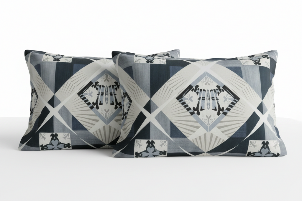 Fitted Elastic Bedsheet Set with 2 Pillow Covers - Geometric Black White Grey Queen Size