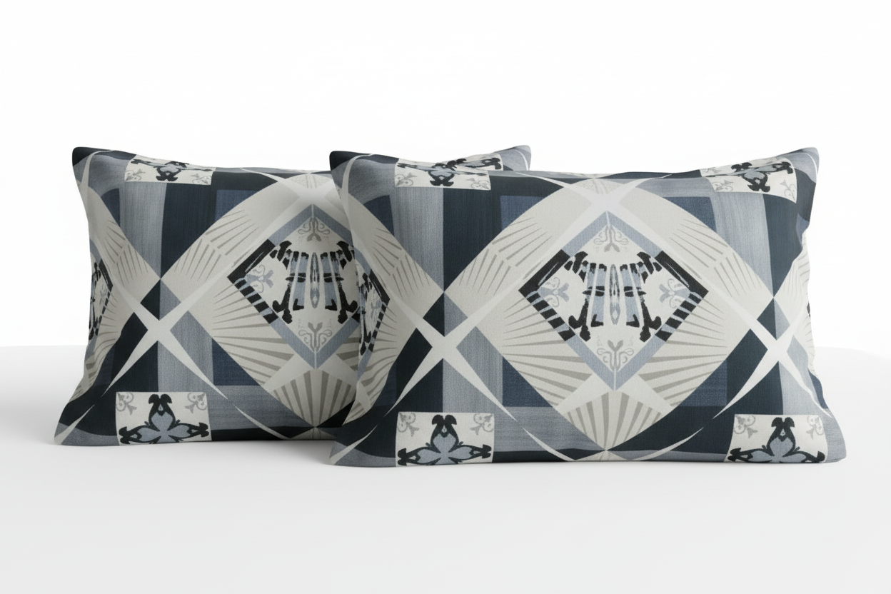 Fitted Elastic Bedsheet Set with 2 Pillow Covers - Geometric Black White Grey Queen Size