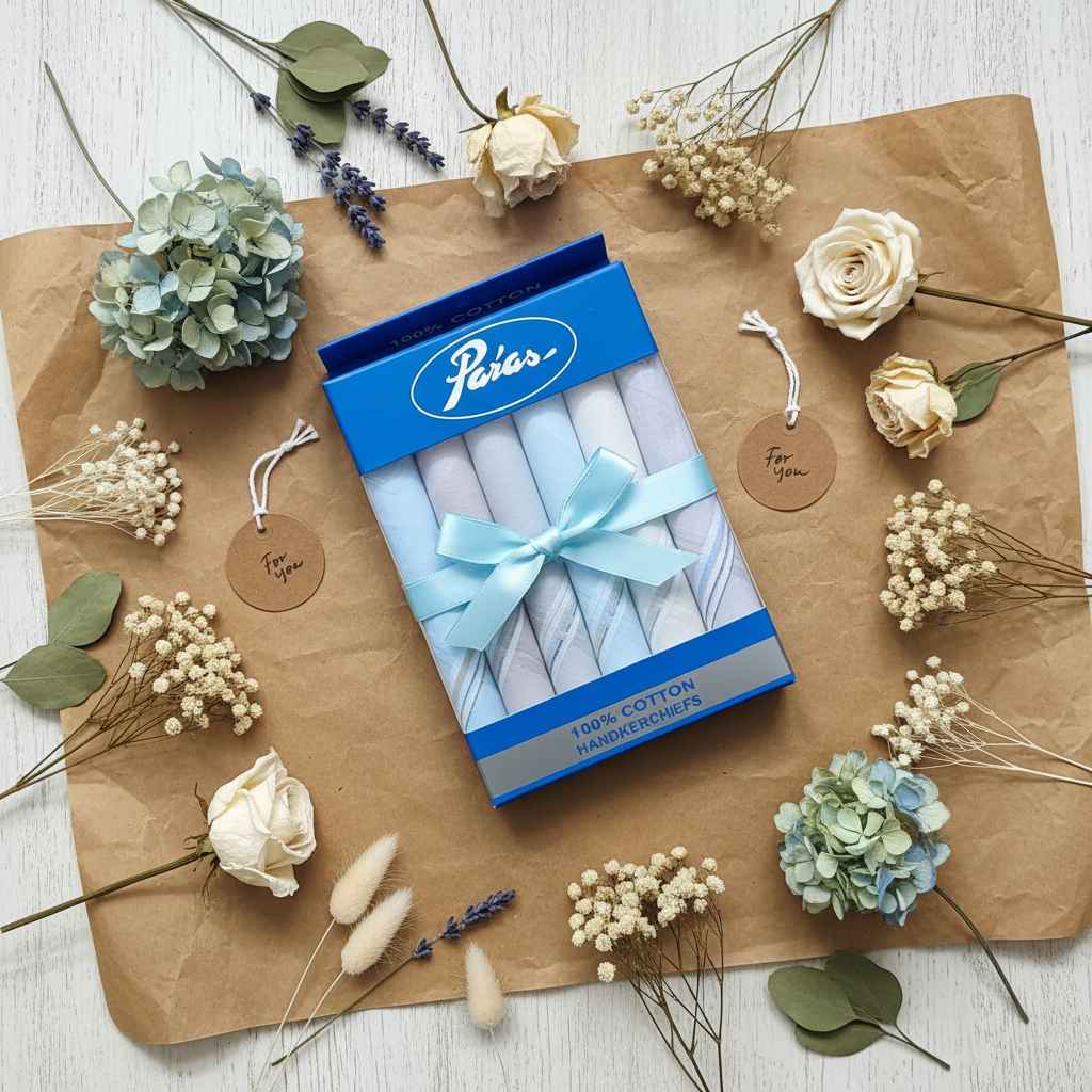 Paras 100% Cotton Handkerchiefs – Pack of 6 | White & Blue Stripe