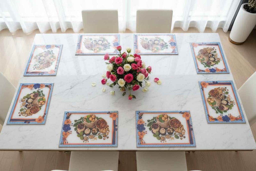 Decorative Dining Table Mat | Waterproof PVC Placemat | Nuts & Floral Print