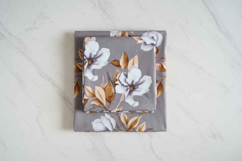 Floral Printed Bedsheet | Soft Cotton | White with Yellow & Pink Blooms