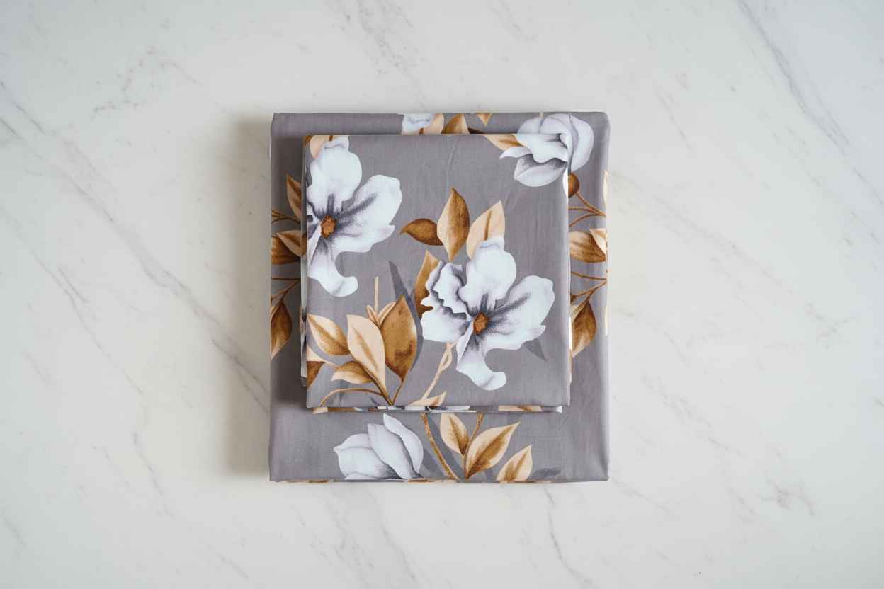 Floral Printed Bedsheet | Soft Cotton | White with Yellow & Pink Blooms