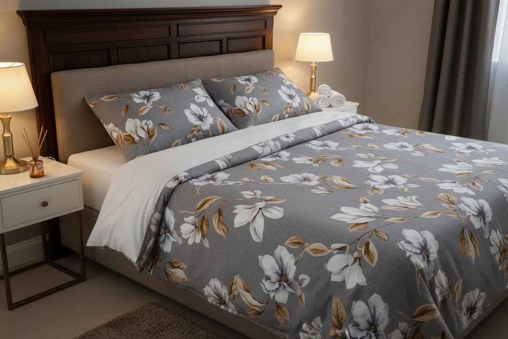Floral Printed Bedsheet | Soft Cotton | White with Yellow & Pink Blooms
