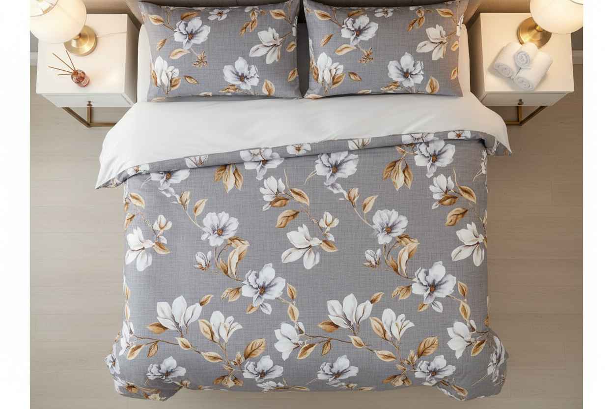 Floral Printed Bedsheet | Soft Cotton | White with Yellow & Pink Blooms