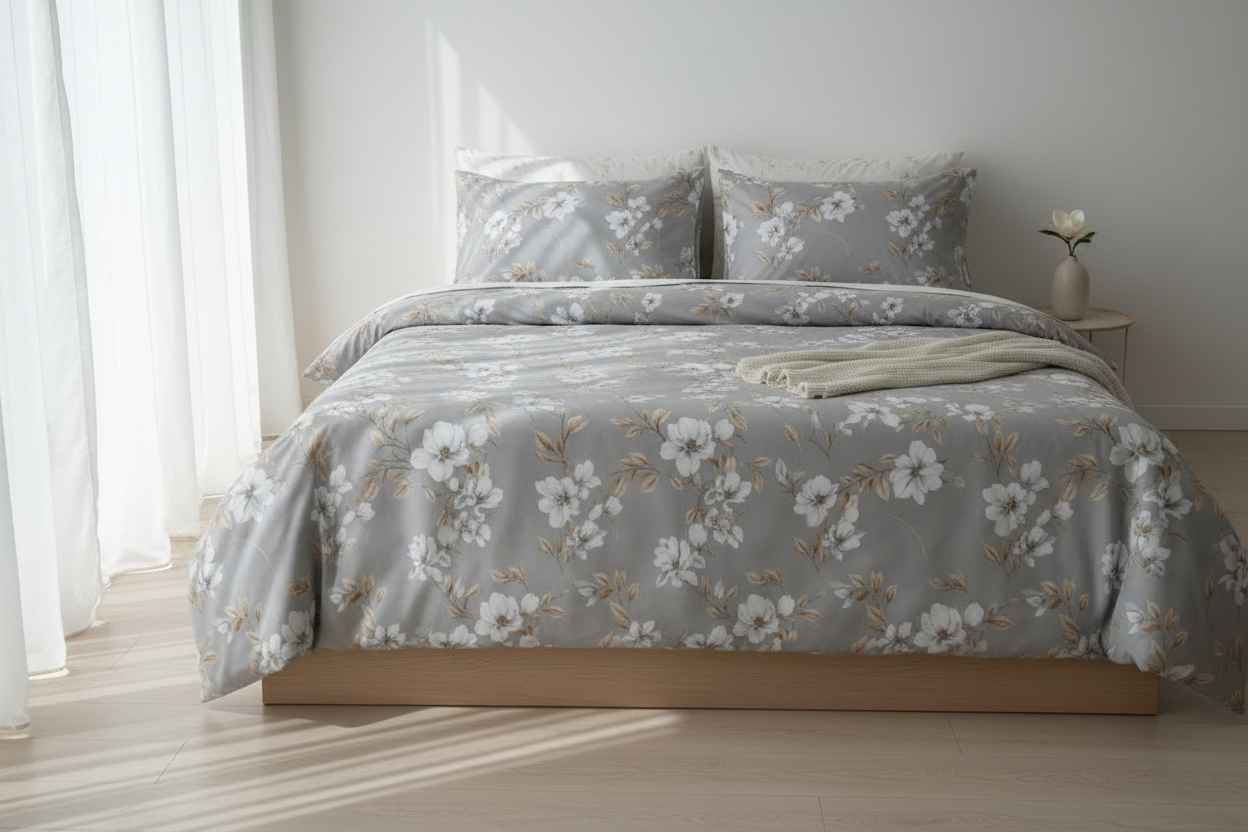 Floral Printed Bedsheet | Soft Cotton | White with Yellow & Pink Blooms