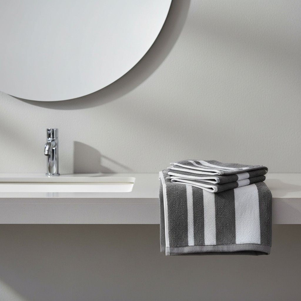 Grey White Striped Full Size Bath Towel for Unisex | Premium Classic