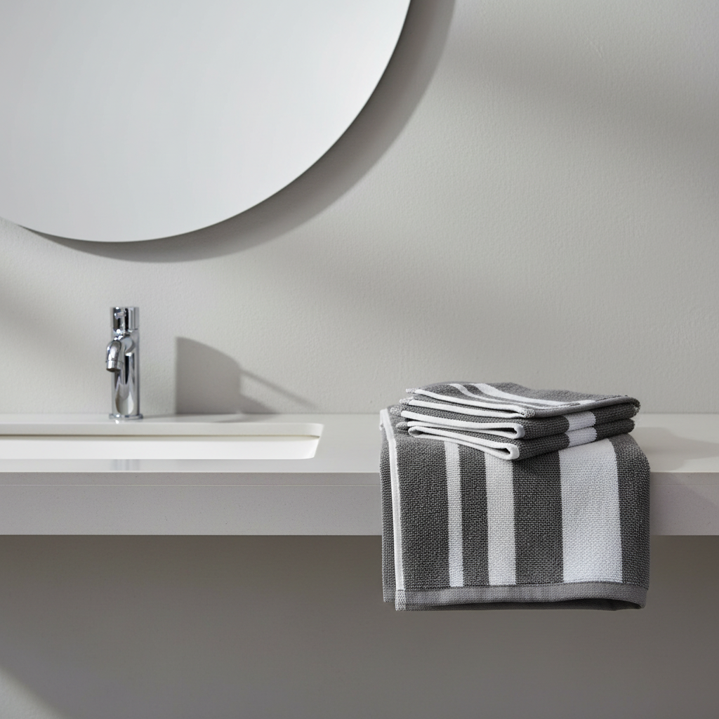 Grey White Striped Full Size Bath Towel for Unisex | Premium Classic