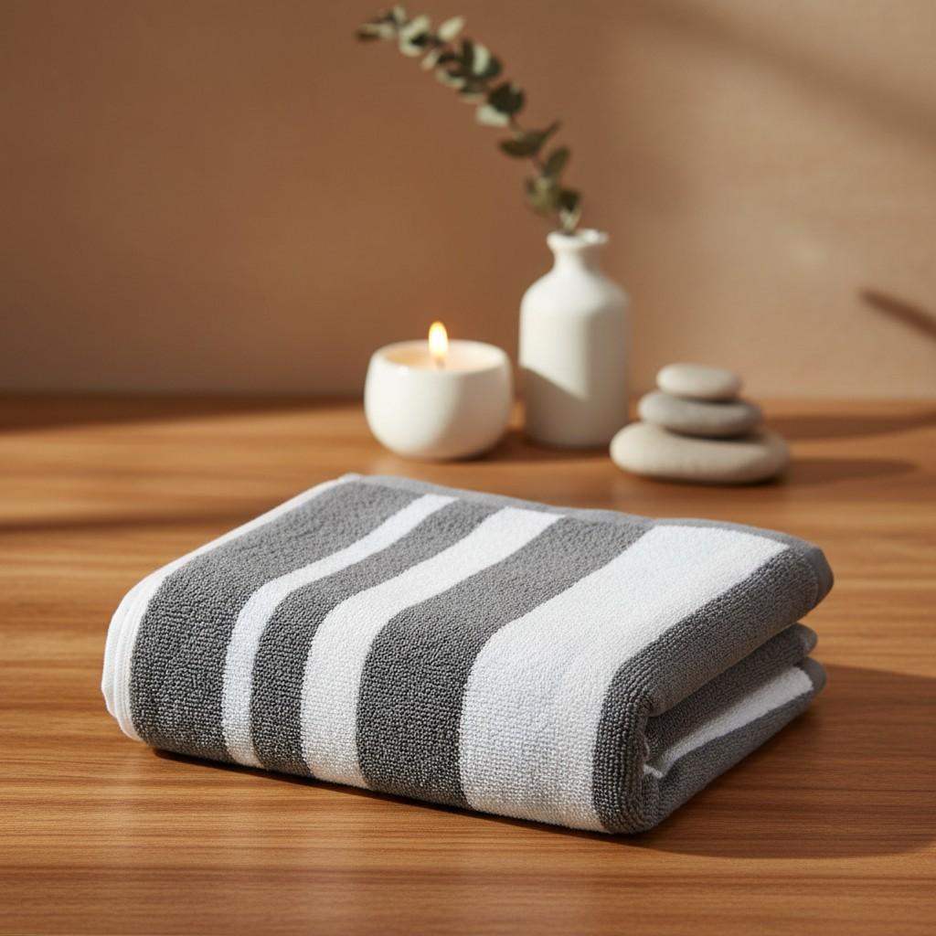 Grey White Striped Full Size Bath Towel for Unisex | Premium Classic